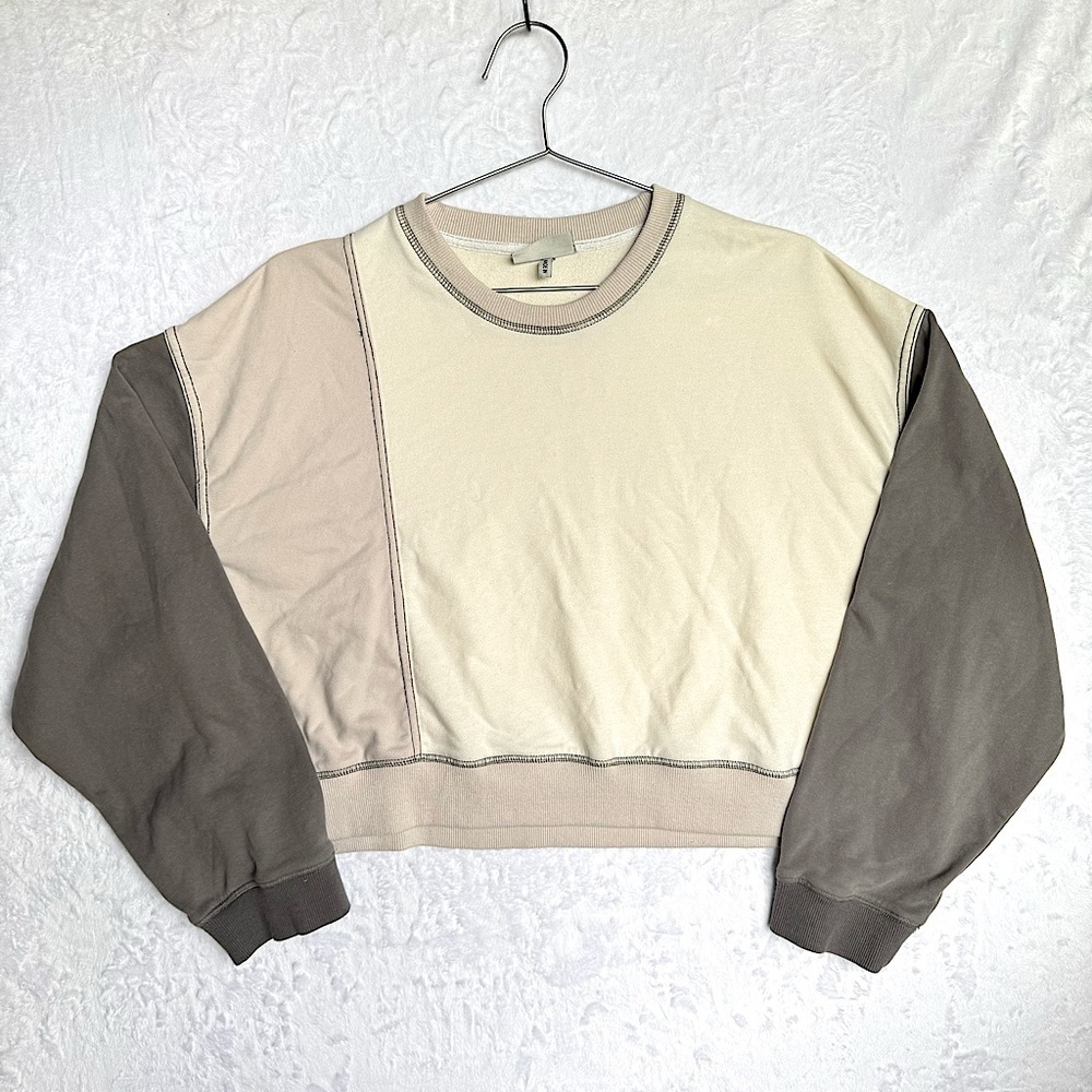 Color Block Patchwork Cropped Crewneck Sweatshirt Oversized Slouchy The Greii